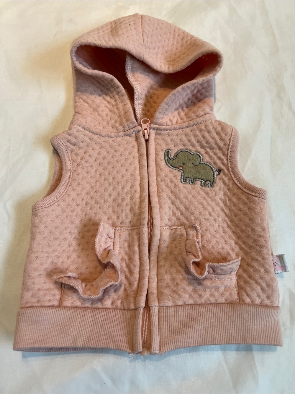 “Bundle 10/$13” Baby girl 0-3M Hooded Vest with Elephant Patch - Pink